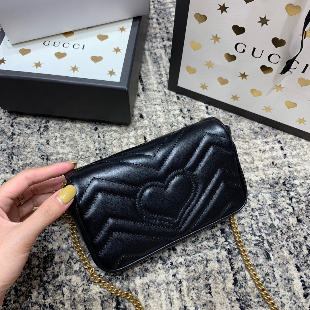 GG MARMONT MINI 16,5 CM EN CUIR DE VEAU NOIR QUINCAILLERIE DORÉ