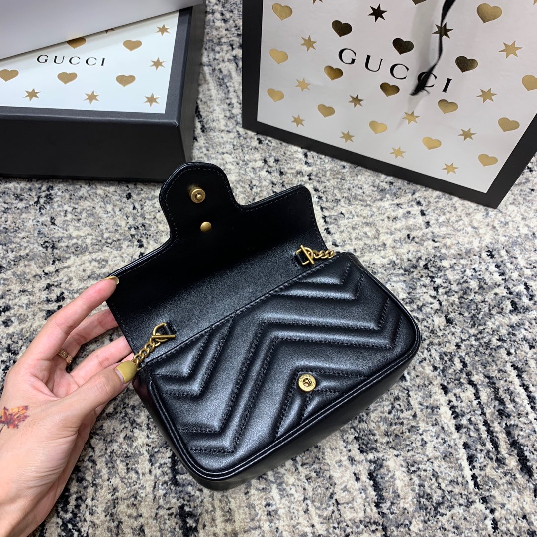 GG MARMONT MINI 16,5 CM EN CUIR DE VEAU NOIR QUINCAILLERIE DORÉ