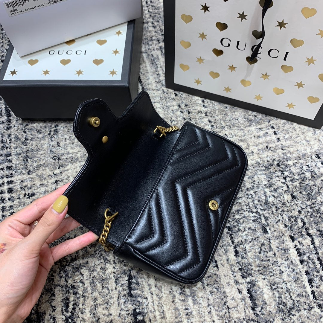 GG MARMONT MINI 16,5 CM EN CUIR DE VEAU NOIR QUINCAILLERIE DORÉ