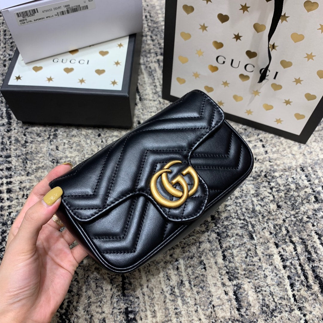 GG MARMONT MINI 16,5 CM EN CUIR DE VEAU NOIR QUINCAILLERIE DORÉ
