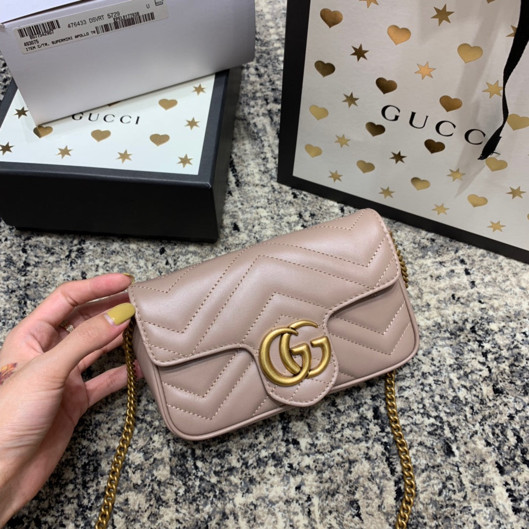 GG MARMONT MINI 16,5 CM CUIR DE VEAU BEIGE FONCÉ QUINCAILLERIE DORÉ