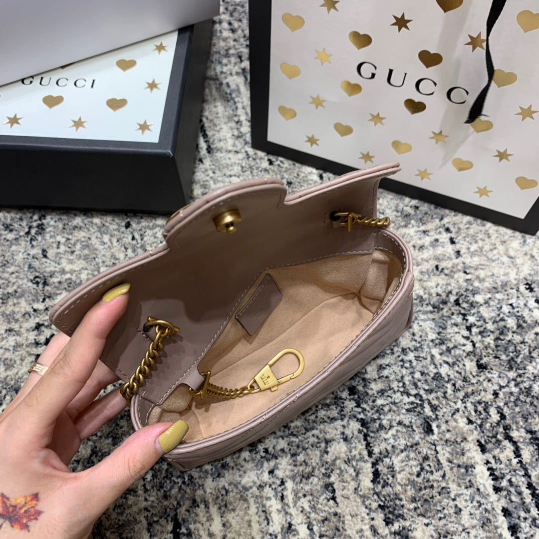 GG MARMONT MINI 16,5 CM CUIR DE VEAU BEIGE FONCÉ QUINCAILLERIE DORÉ