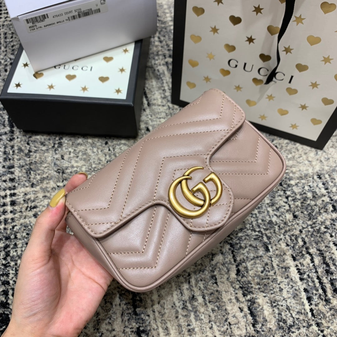 GG MARMONT MINI 16,5 CM CUIR DE VEAU BEIGE FONCÉ QUINCAILLERIE DORÉ
