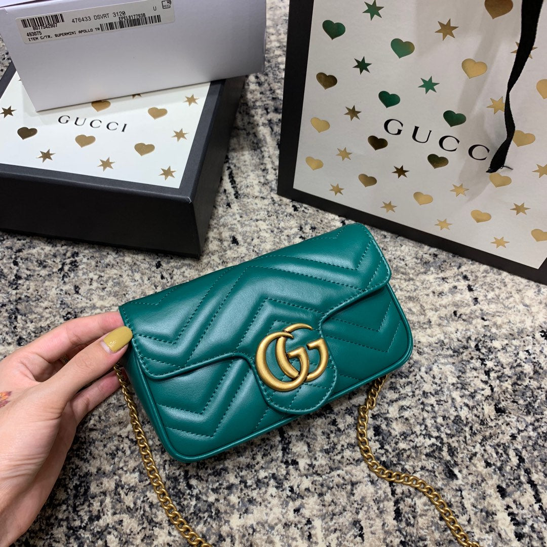 GG MARMONT MINI 16,5 CM EN CUIR DE VEAU TURQUOISE AVEC QUINCAILLERIE DORÉ