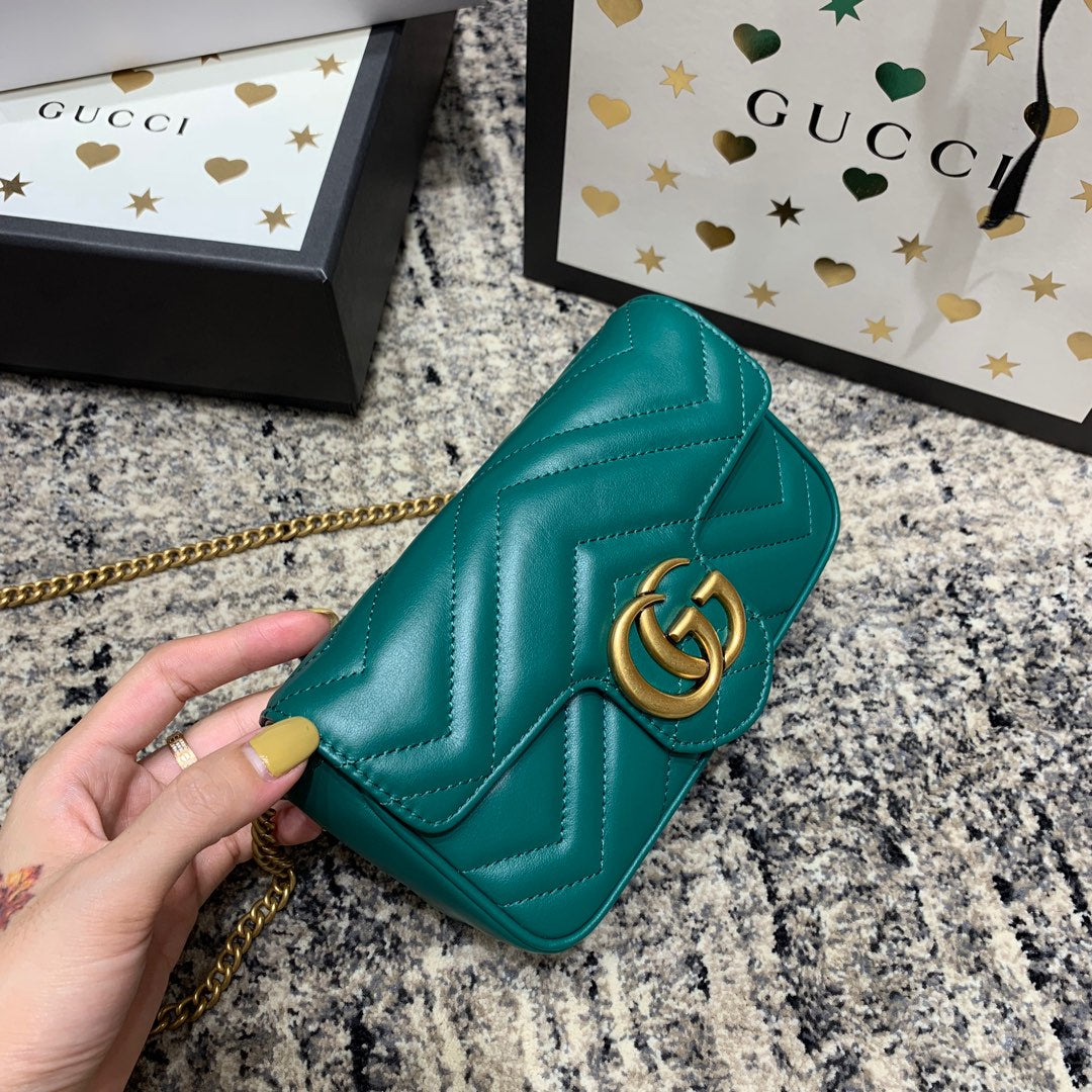 GG MARMONT MINI 16,5 CM EN CUIR DE VEAU TURQUOISE AVEC QUINCAILLERIE DORÉ