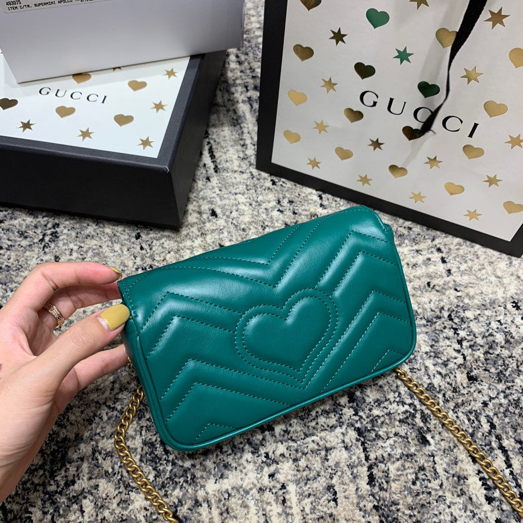 GG MARMONT MINI 16,5 CM EN CUIR DE VEAU TURQUOISE AVEC QUINCAILLERIE DORÉ