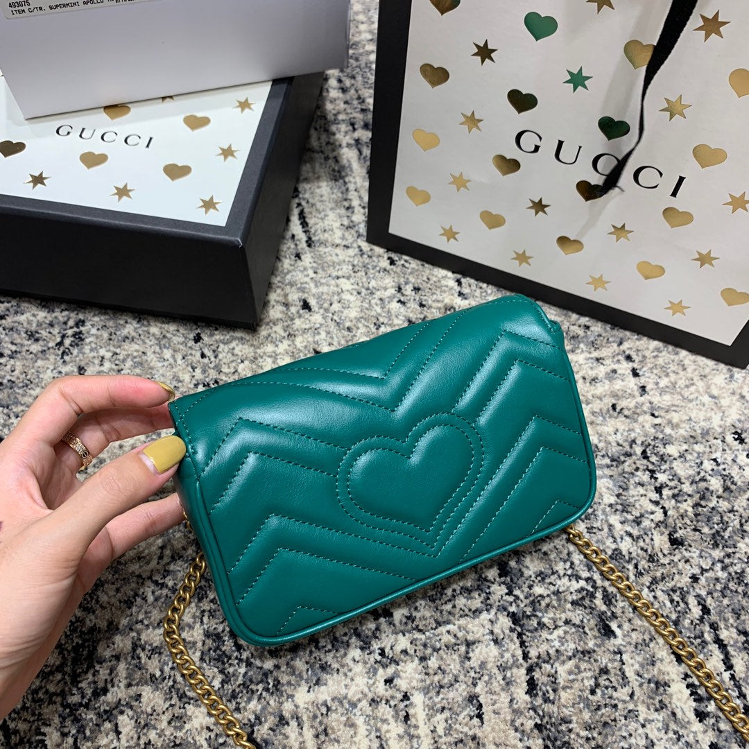 GG MARMONT MINI 16,5 CM EN CUIR DE VEAU TURQUOISE AVEC QUINCAILLERIE DORÉ