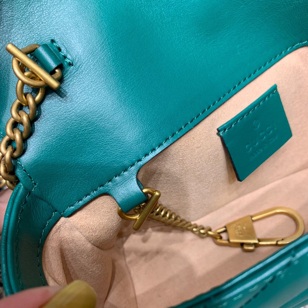 GG MARMONT MINI 16,5 CM EN CUIR DE VEAU TURQUOISE AVEC QUINCAILLERIE DORÉ