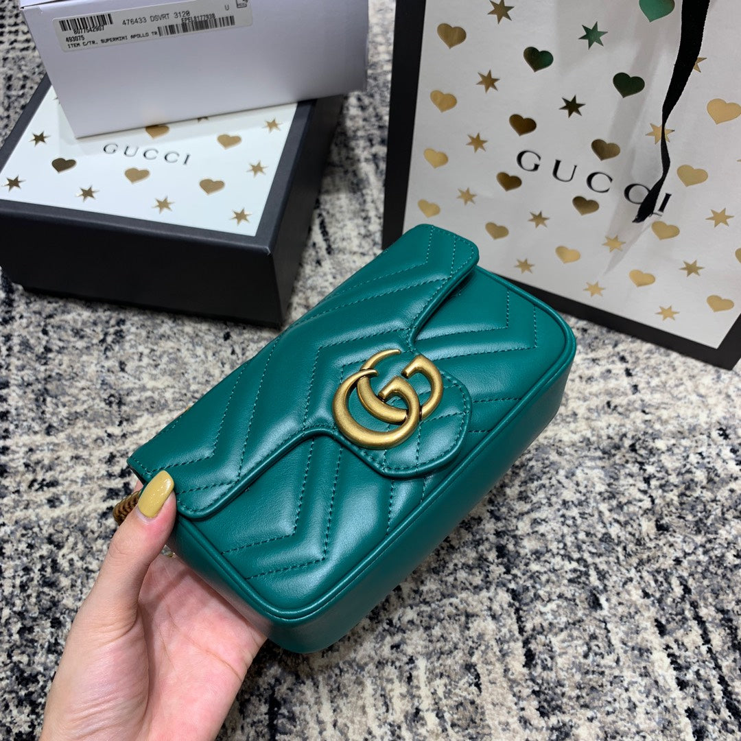 GG MARMONT MINI 16,5 CM EN CUIR DE VEAU TURQUOISE AVEC QUINCAILLERIE DORÉ