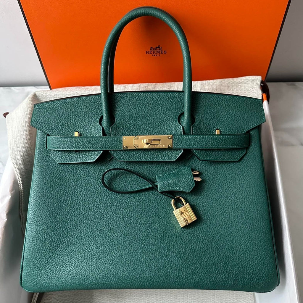 HM BIRKIN 30CM CUIR TOGO MALACHITE QUINCAILLERIE DORÉ