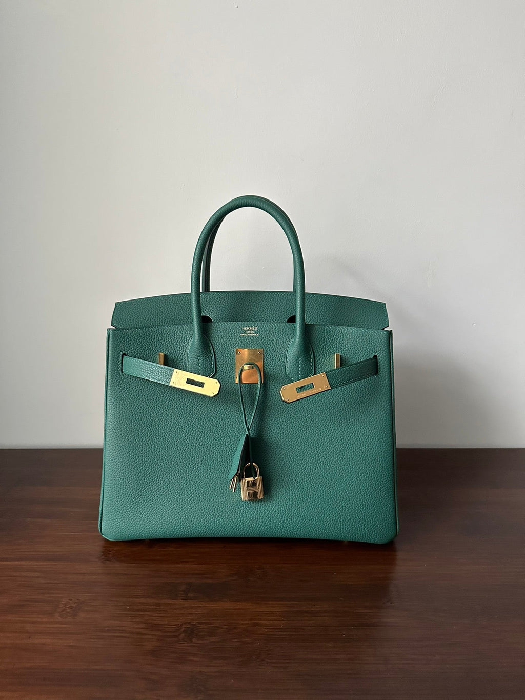 HM BIRKIN 30CM CUIR TOGO MALACHITE QUINCAILLERIE DORÉ