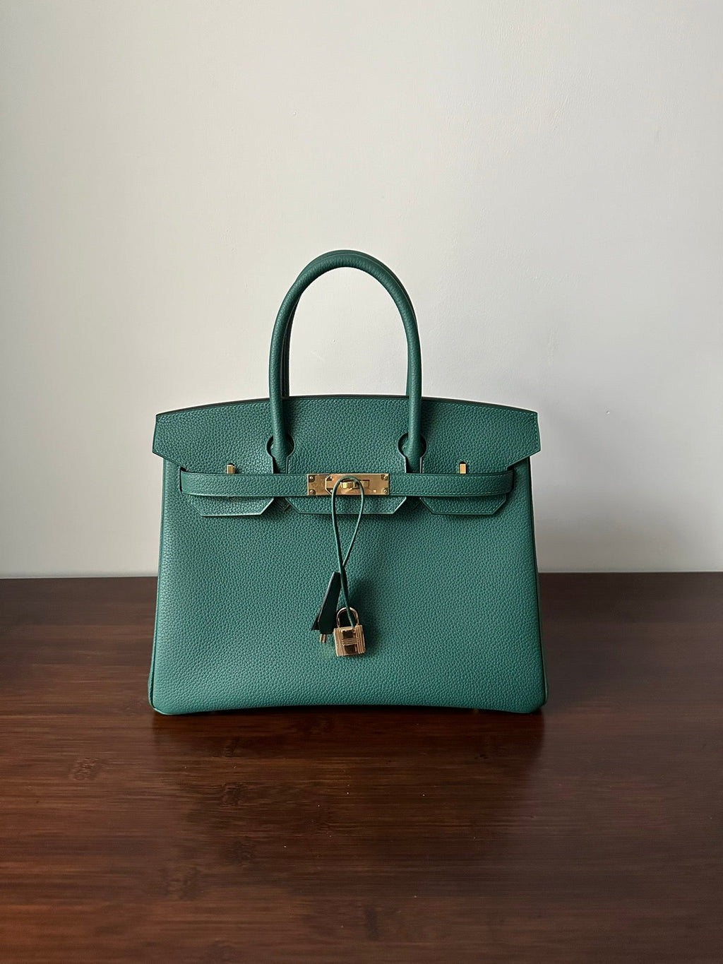 HM BIRKIN 30CM CUIR TOGO MALACHITE QUINCAILLERIE DORÉ