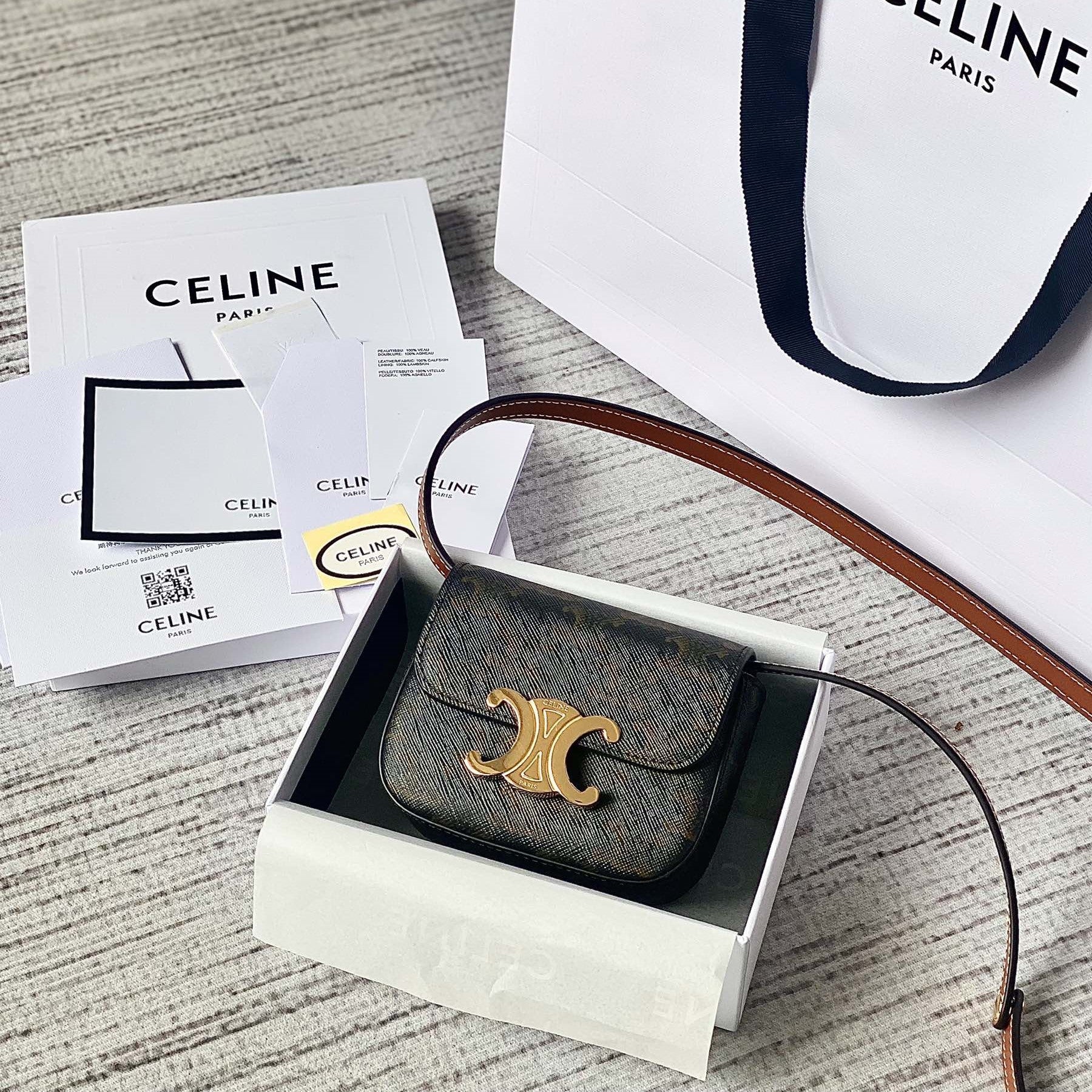 TEEN TRIOMPHE 11CM CUIR DE VEAU MONOGRAMME MARRON
