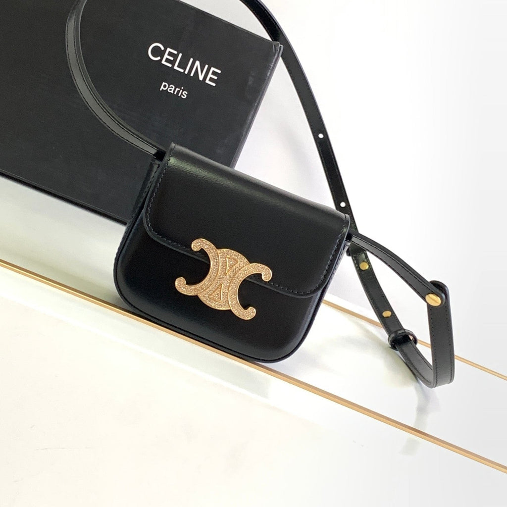 TEEN TRIOMPHE 11CM CUIR DE VEAU NOIR ACIER DIAMANT DORÉ
