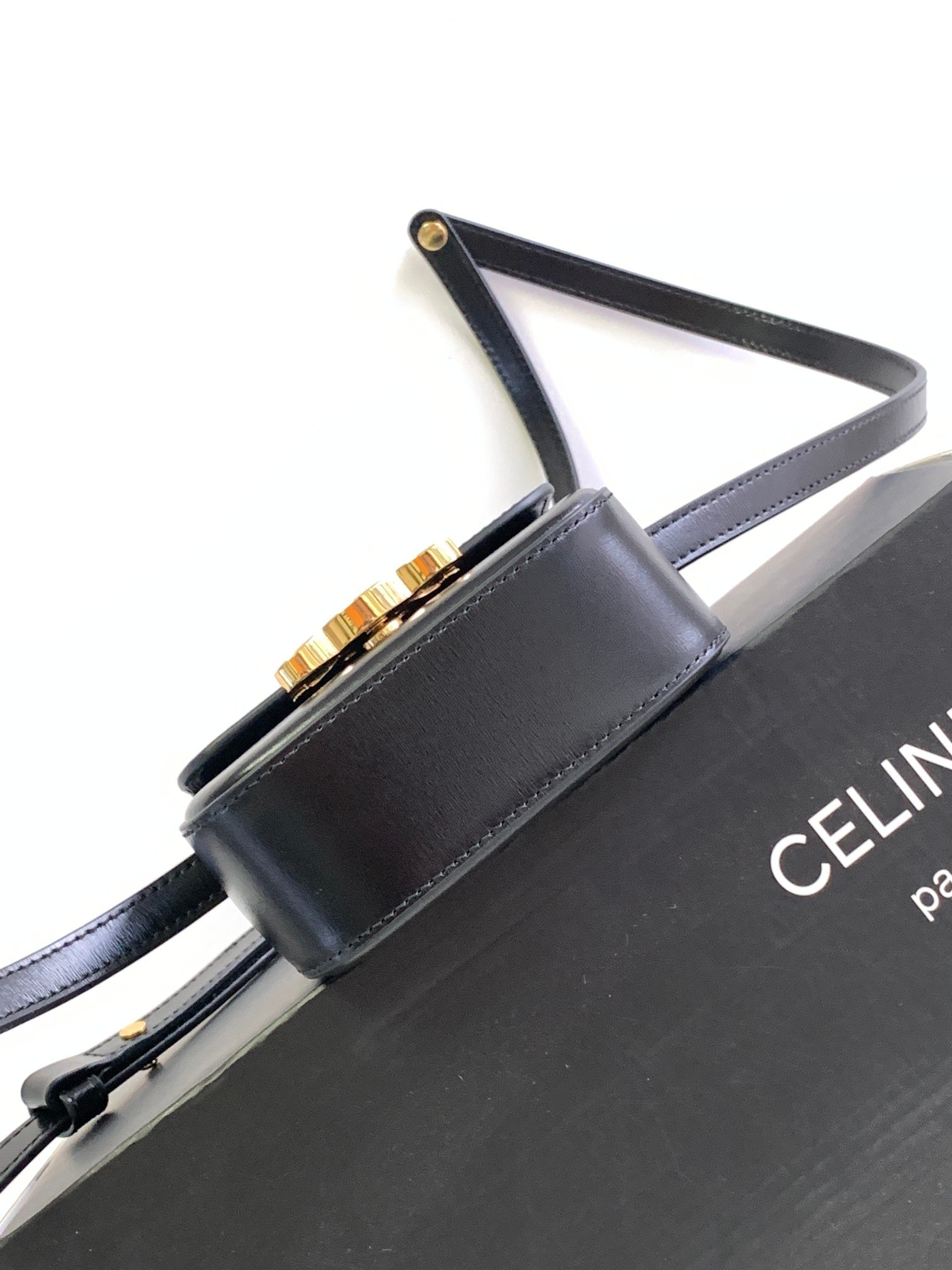 TEEN TRIOMPHE 11CM CUIR DE VEAU NOIR ACIER DIAMANT DORÉ