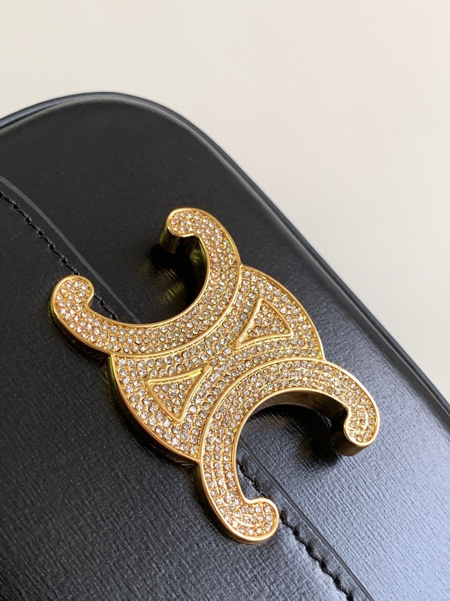 TEEN TRIOMPHE 11CM CUIR DE VEAU NOIR ACIER DIAMANT DORÉ