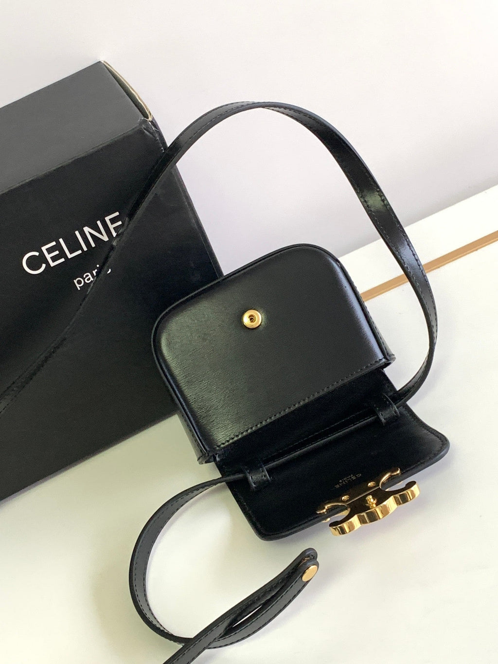TEEN TRIOMPHE 11CM CUIR DE VEAU NOIR ACIER DIAMANT DORÉ