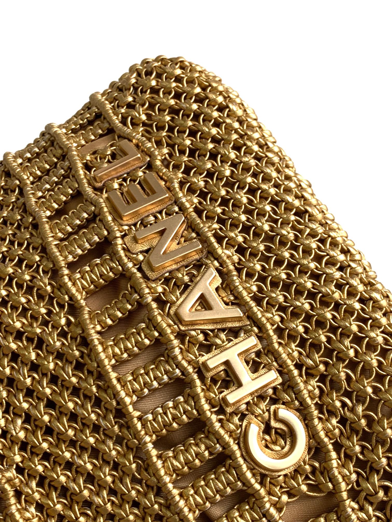 CC MINI 22 BAG 23CM GOLD WOVEN COWHIDE BAG