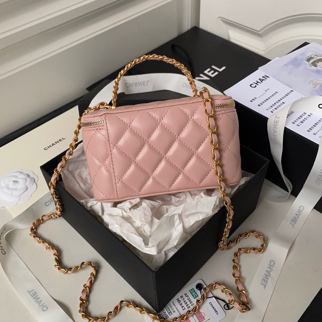 CC VANITY CASE 17CM PINK LAMBSKIN GOLD HARDWARE