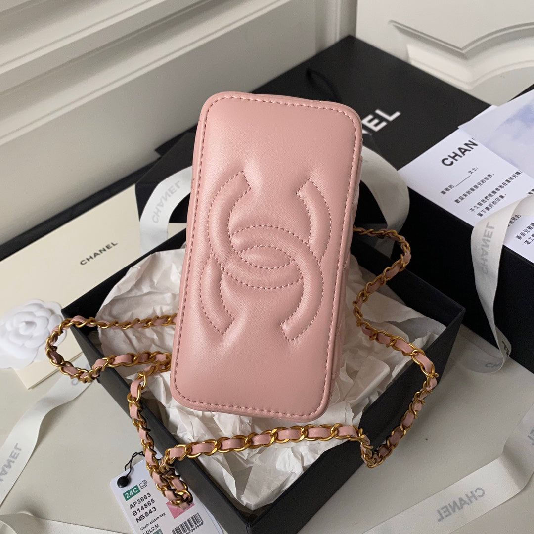 CC VANITY CASE 17CM PINK LAMBSKIN GOLD HARDWARE
