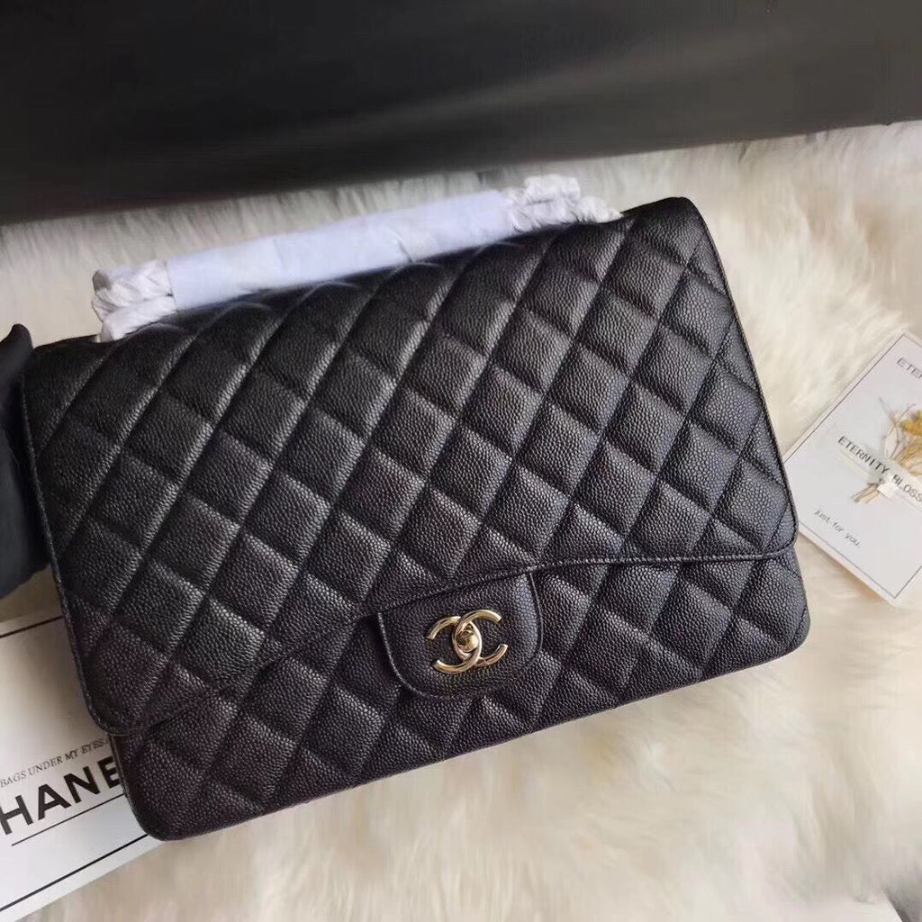 SAC À RABAT 33CM NOIR CAVIAR QUINCAILLERIE ARGENTÉE 