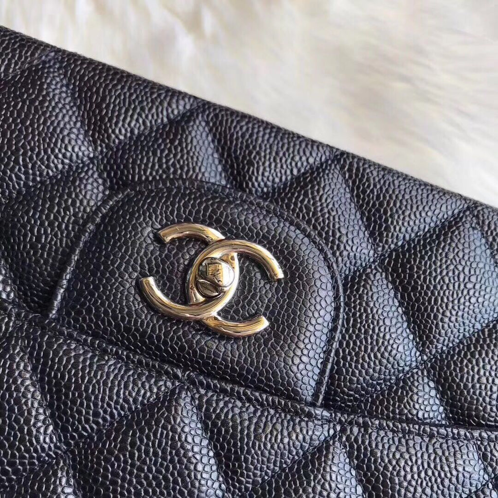 SAC À RABAT 33CM NOIR CAVIAR QUINCAILLERIE ARGENTÉE 