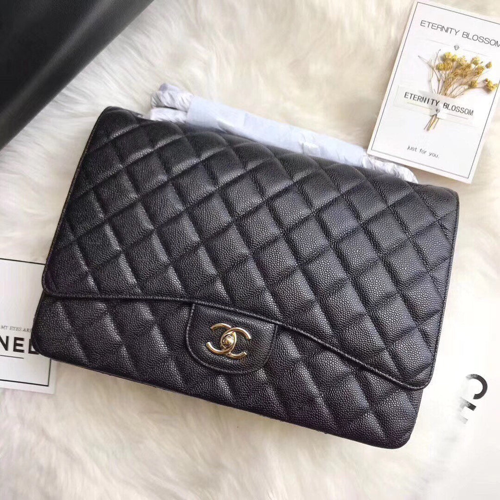 SAC À RABAT 33CM NOIR CAVIAR QUINCAILLERIE ARGENTÉE 