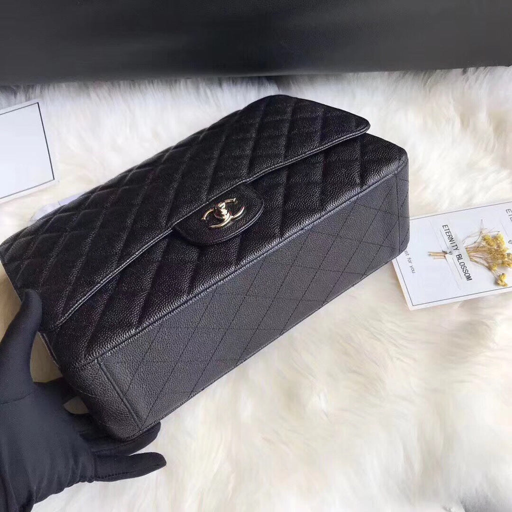 SAC À RABAT 33CM NOIR CAVIAR QUINCAILLERIE ARGENTÉE 