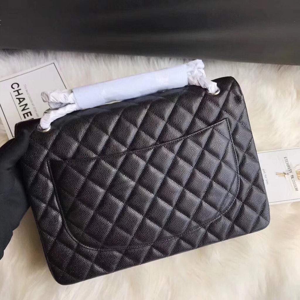 SAC À RABAT 33CM NOIR CAVIAR QUINCAILLERIE ARGENTÉE 