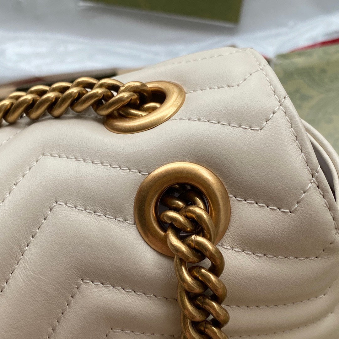 GG MARMONT 26CM CUIR DE VEAU BLANC QUINCAILLERIE DORÉ