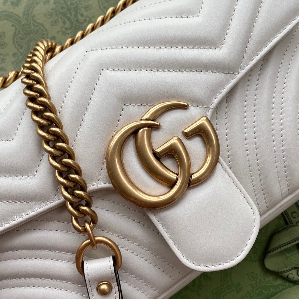 GG MARMONT 26CM CUIR DE VEAU BLANC QUINCAILLERIE DORÉ