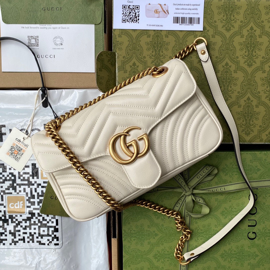 GG MARMONT 26CM CUIR DE VEAU BLANC QUINCAILLERIE DORÉ